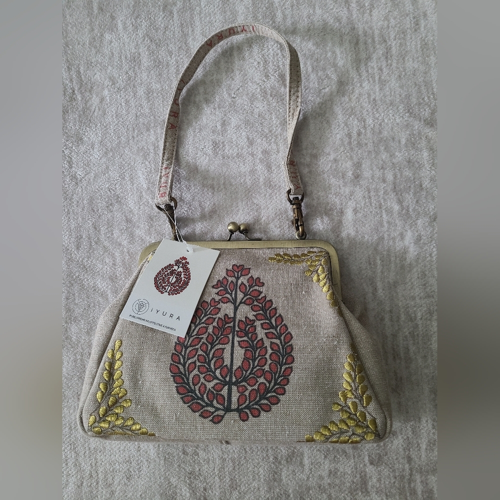 iYURA Beige and Red Embroidered Crossbody Clutch